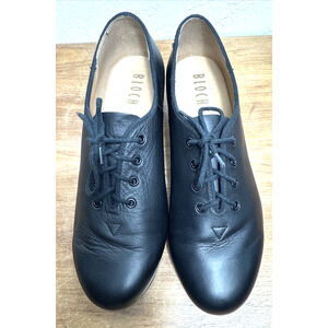 Bloch Tap Shoes Black Leather Size 9.5 Lace Up Oxford Dance Shoe Shockwave GUC